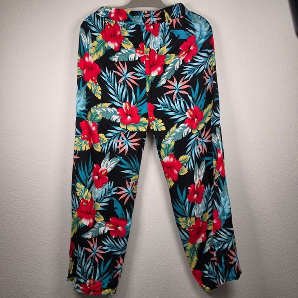 NWT Cropped Wide Leg Hawaiian Themed Pants Tropical Floral Size L